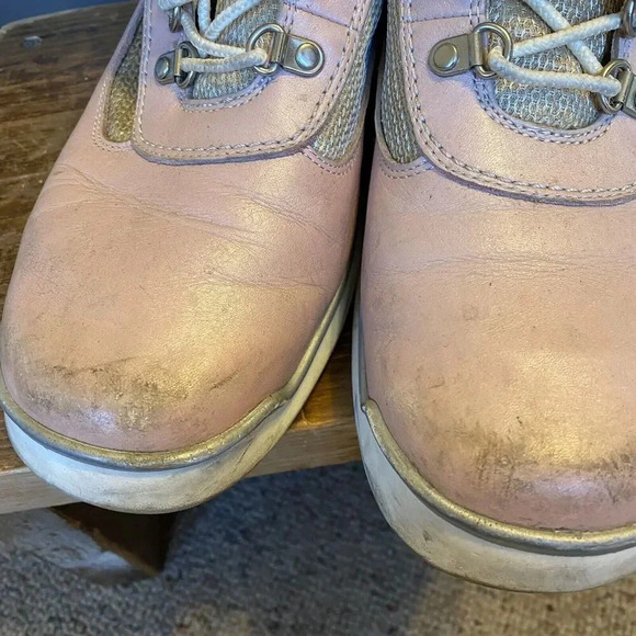 Timberland Hiking Field Boots Women 8.5 M Pink White Leather Barbiecore Mid Calf - Picture 8 of 11